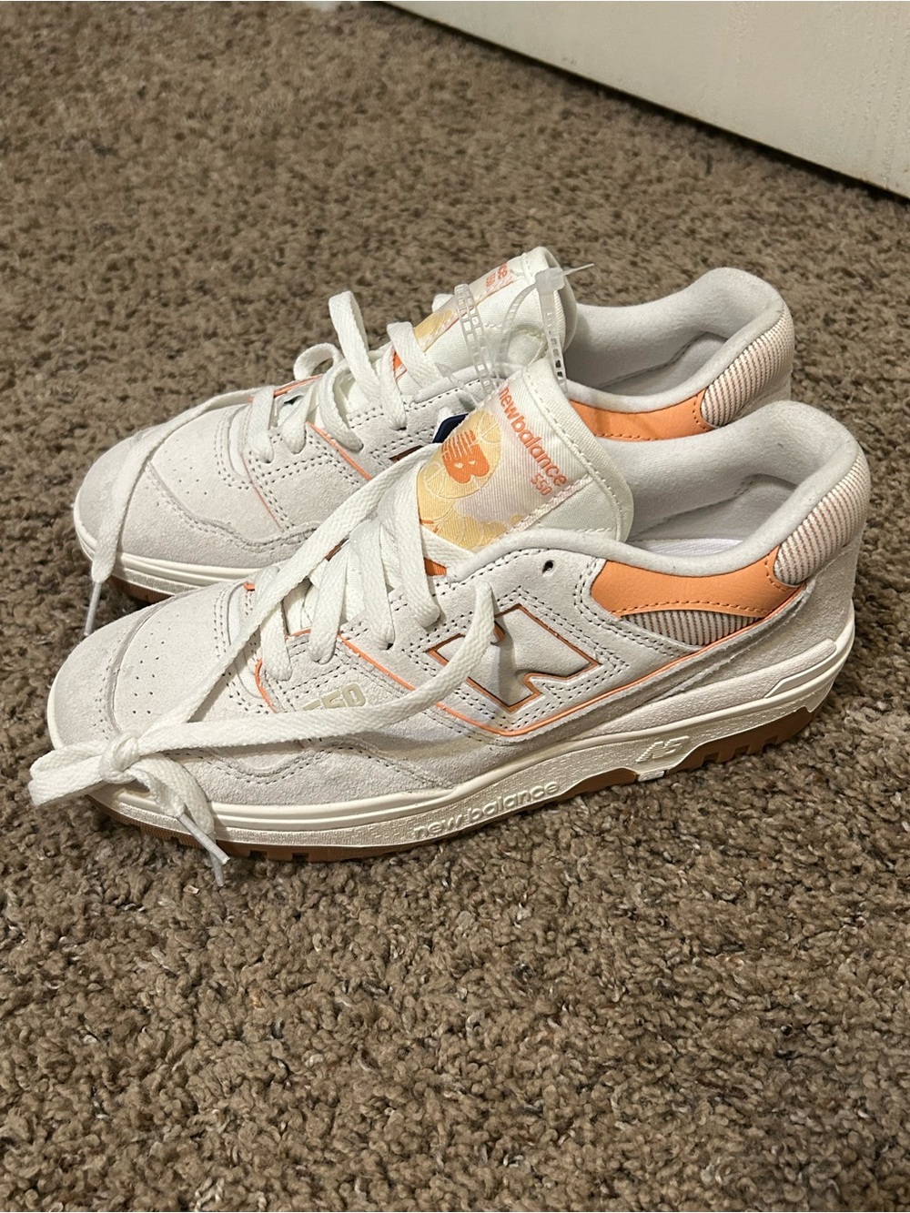 New Balance Women’s White & Peach Retro-Inspired Sneakers